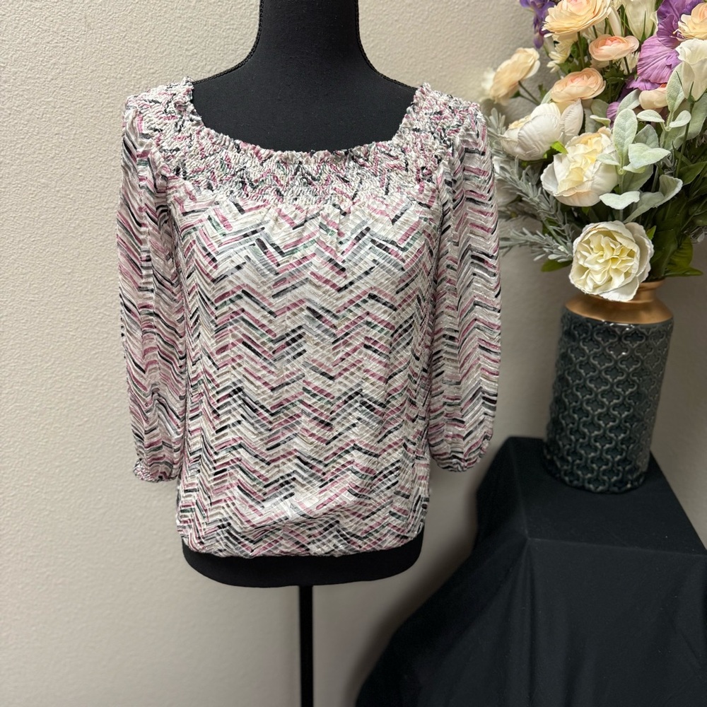White House Black Market Chevron Smocked Blouse XXSP